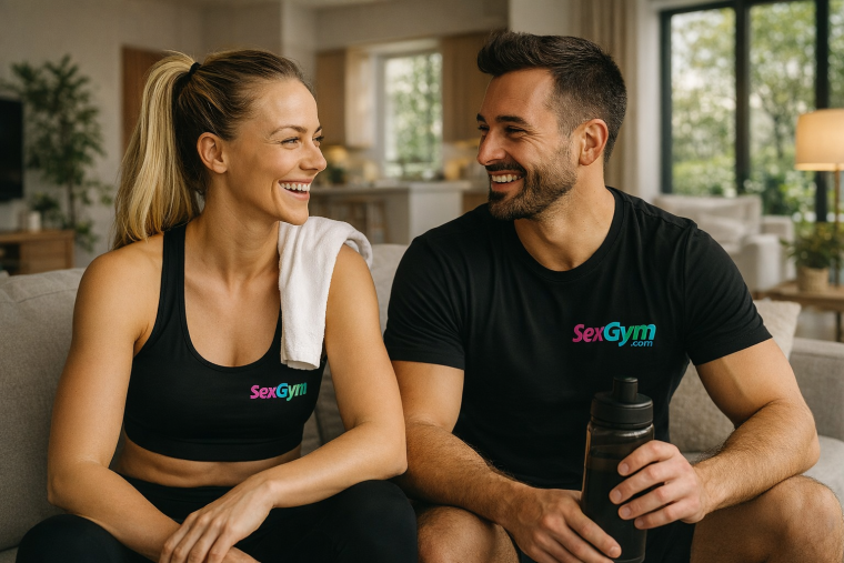 Una pareja después de entrenar en su casa con Sexgym.com Una pareja después de entrenar en su casa con Sexgym.com
